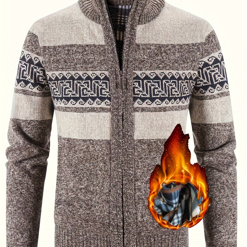 Women's Lined Zip-Front Knit Cardigan with Stand Collar - Coffee