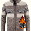 Women's Lined Zip-Front Knit Cardigan with Stand Collar - Coffee