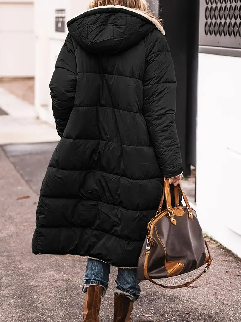 Women's Quilted-to-Sherpa Reversible Winter Coat with Hood