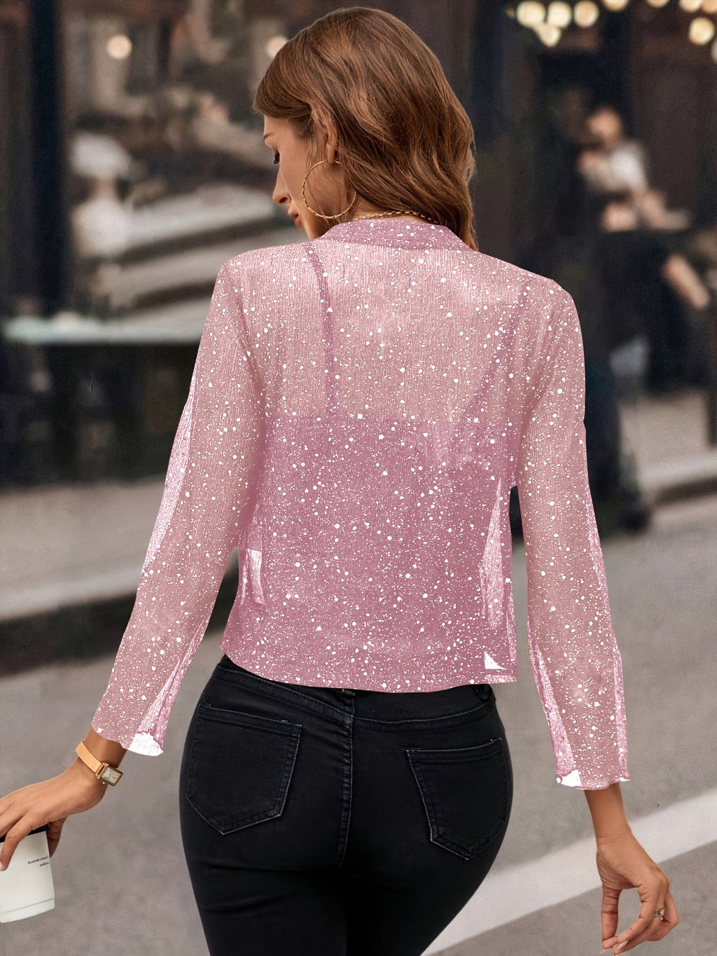 Women's Metallic Knit Open-Front Short Jacket