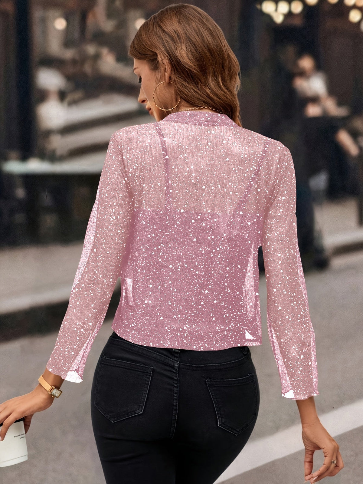 Women's Metallic Knit Open-Front Short Jacket