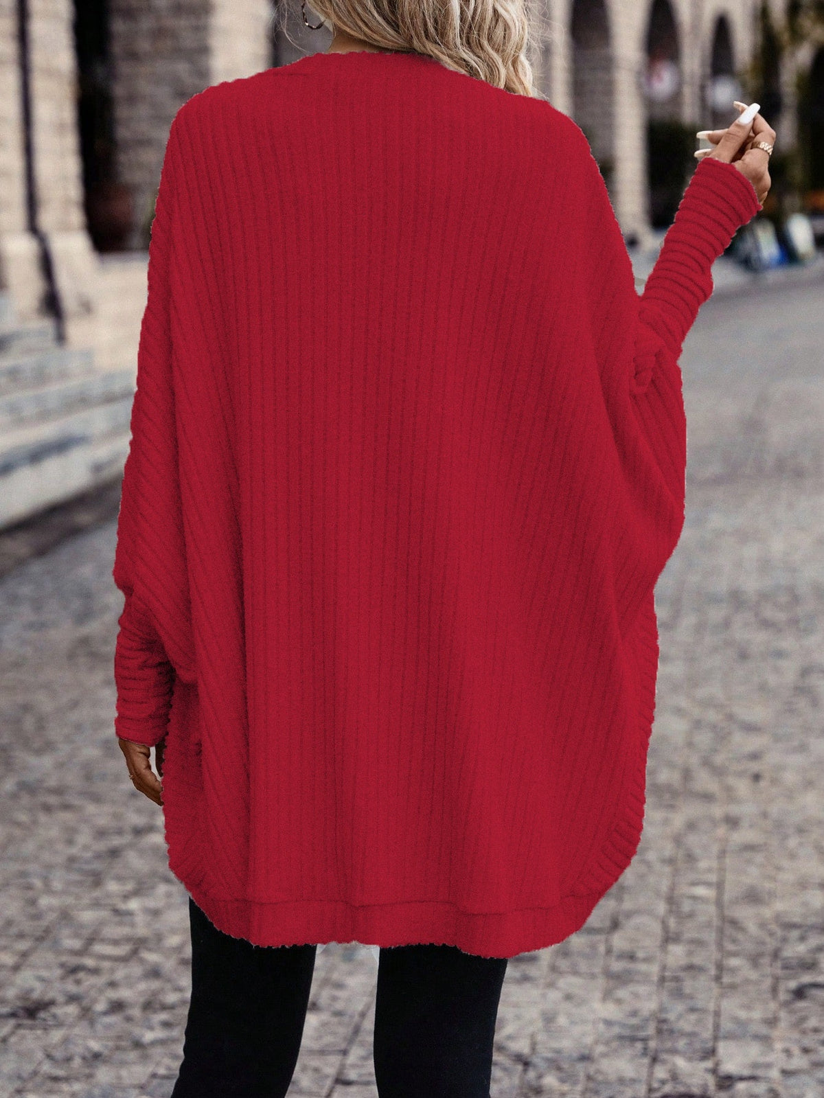 Women's Buttonless Ribbed Drape Cardigan