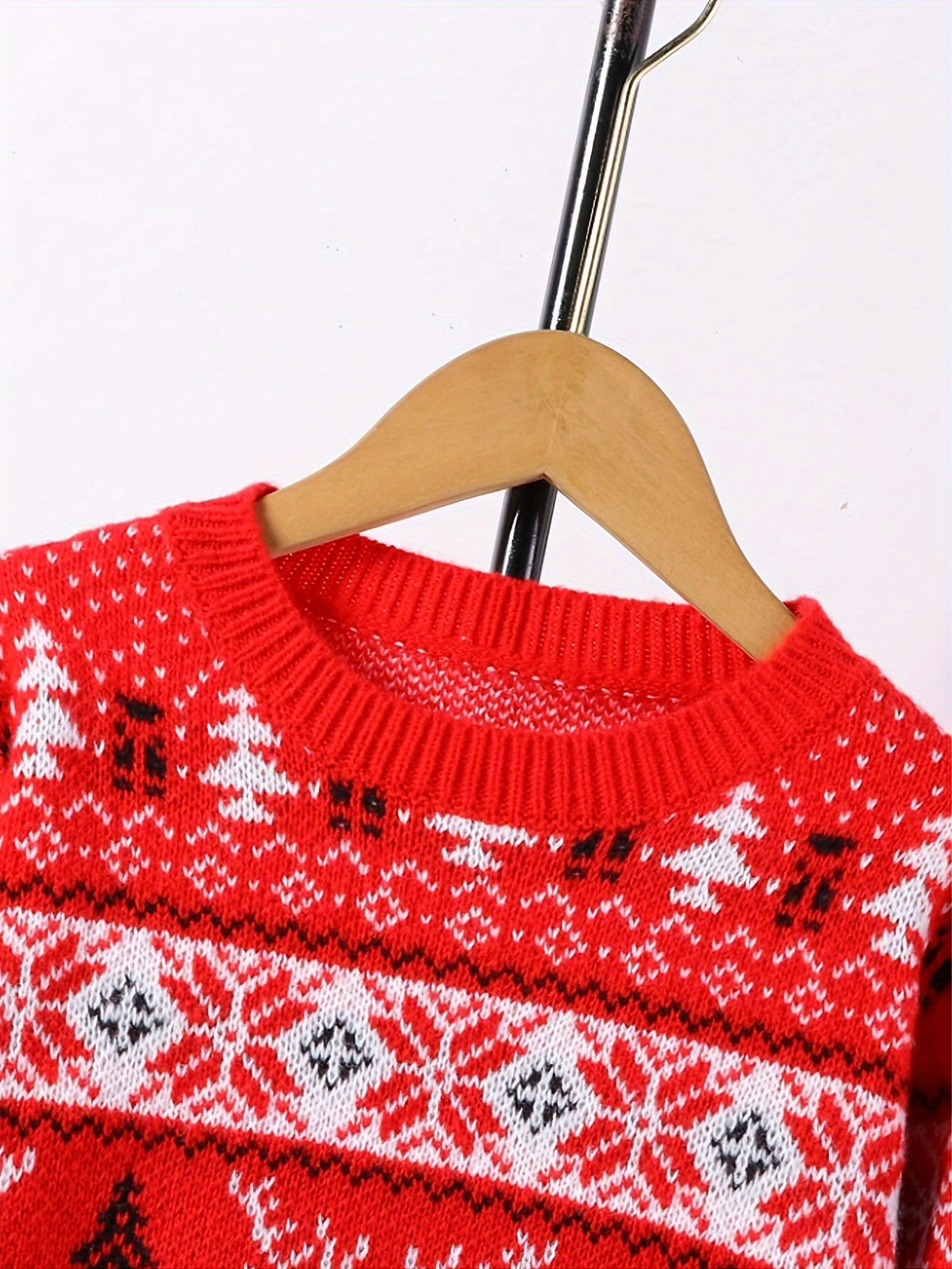 Women's Red Reindeer and Pine Tree Holiday Knit Sweater