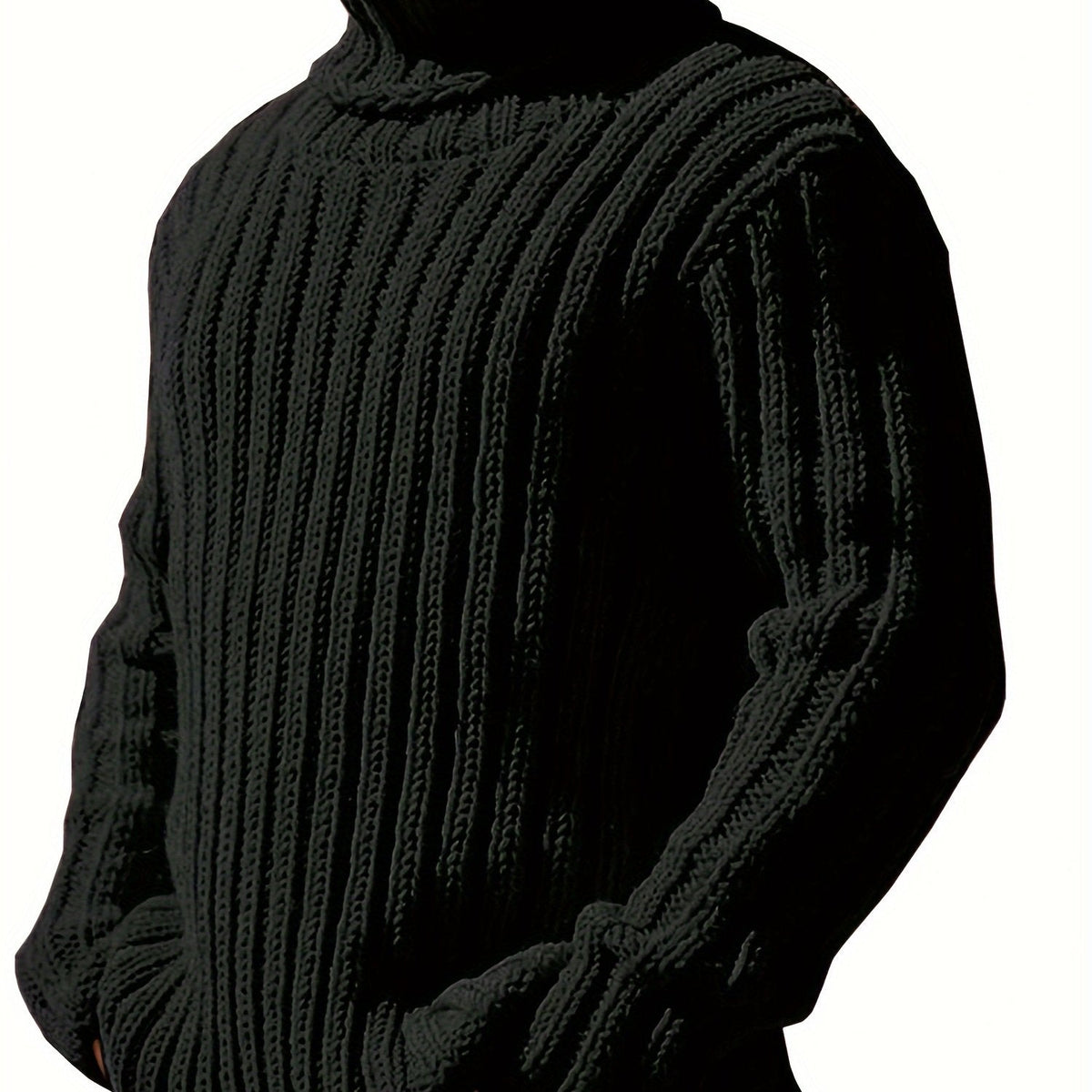 Women's High Neck Rib Texture Easy Fit Knit Pullover - Black