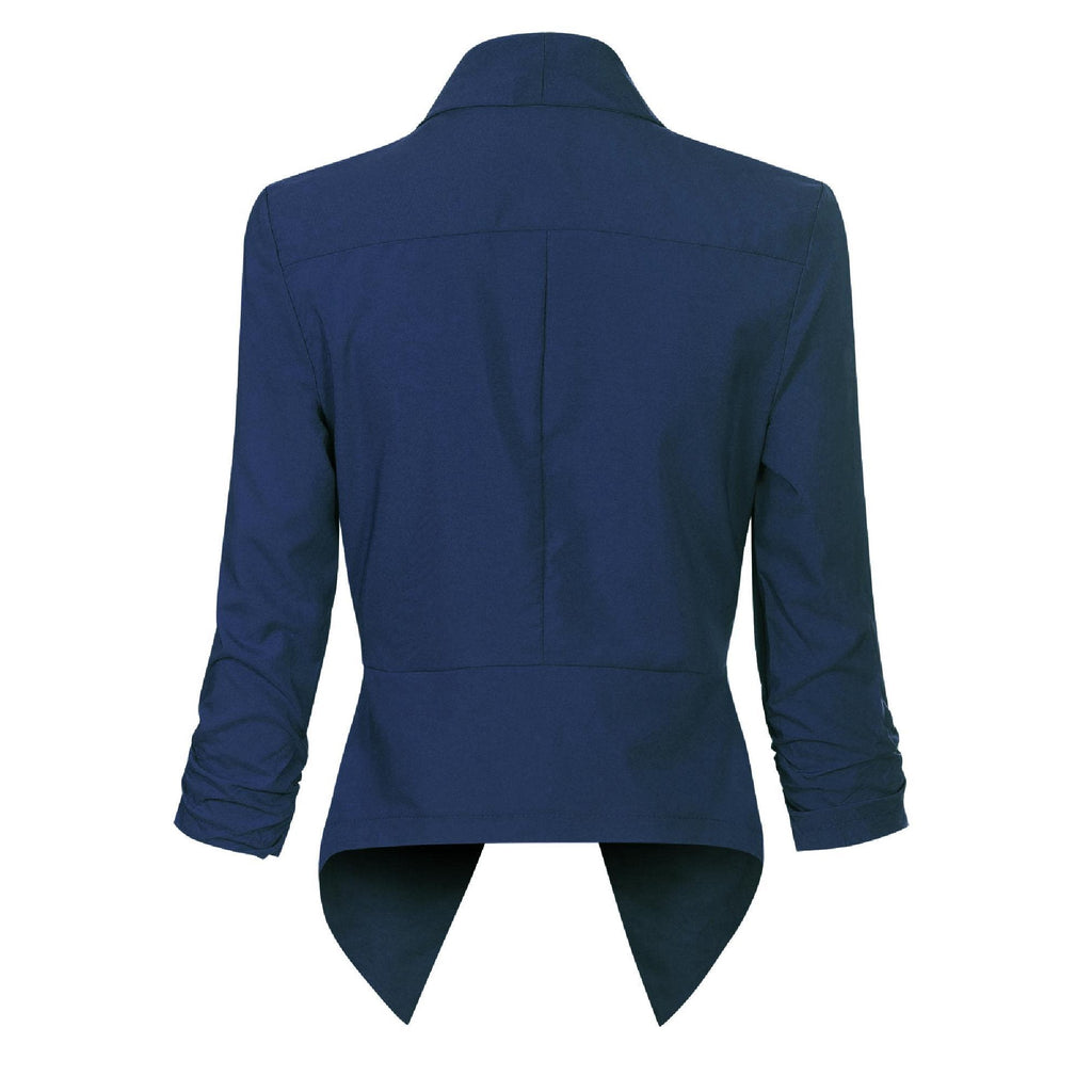 Women's Open-Front Blazer – Ruched-Sleeve Smart Layer