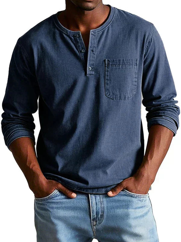 Men's Long Sleeve Henley Shirt Relaxed Casual Layer