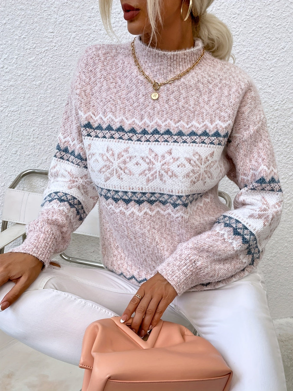 Women's Relaxed Snowflake Motif Winter Sweater