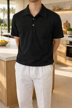 Men's Textured Knit Polo Shirt with Chest Pocket Detail