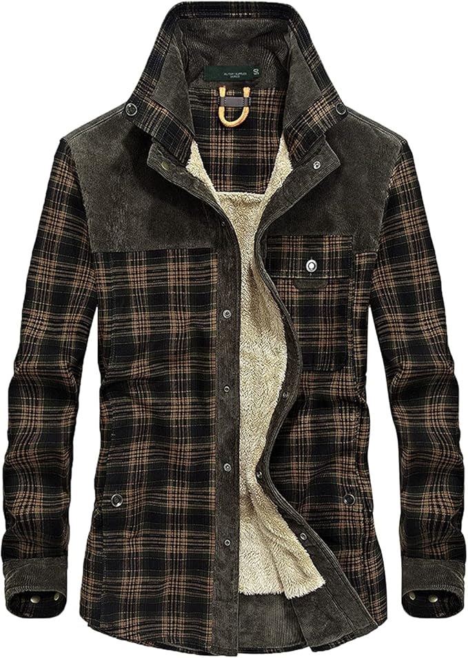 Men's Printed Field Jacket Borg Lined Cotton Blend Outerwear
