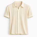 Men's Knit Polo Shirt Textured Vertical Stripe Summer Top