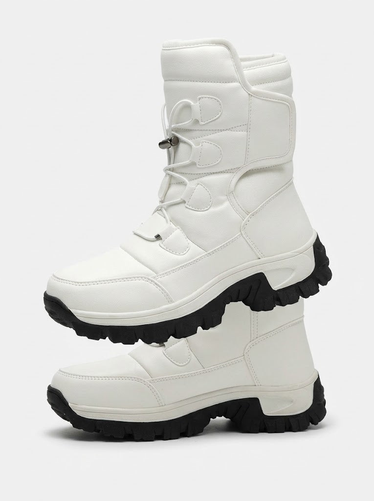 Men's Raised Shaft Winter Snow Boots with Plush Interior - White