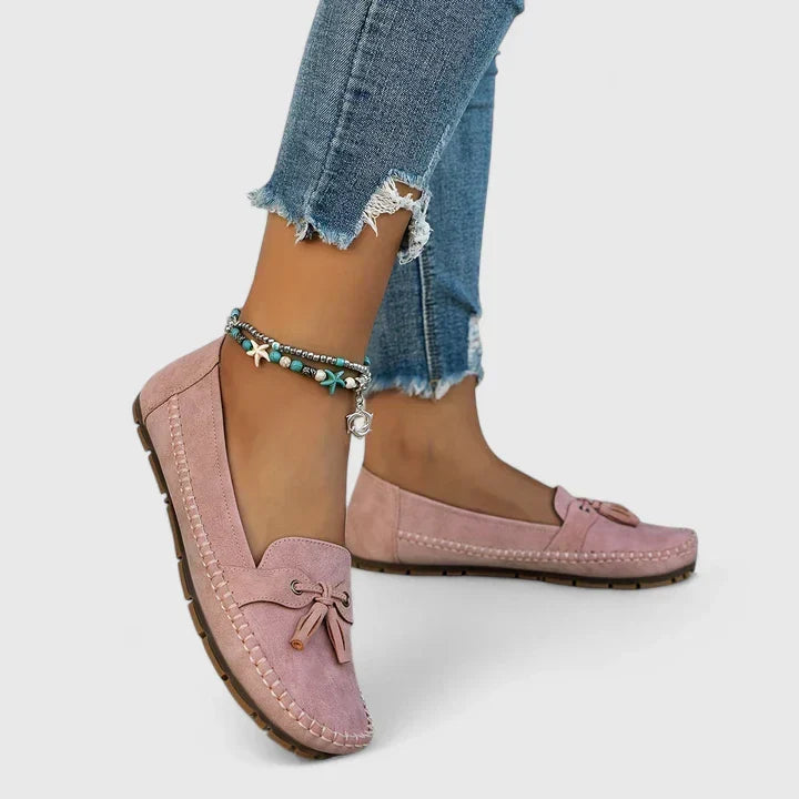 Women's Suede Bow Loafers Slip-On Moccasin Flat Shoes