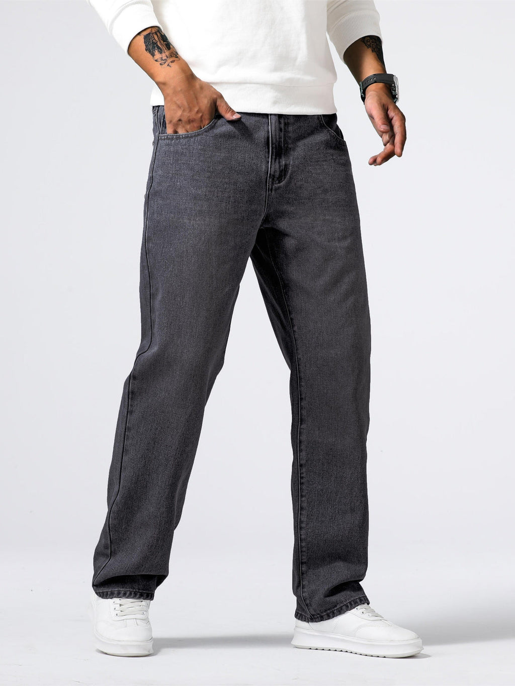 Men's Denim Jeans Straight Leg Washed Blue Everyday Fit