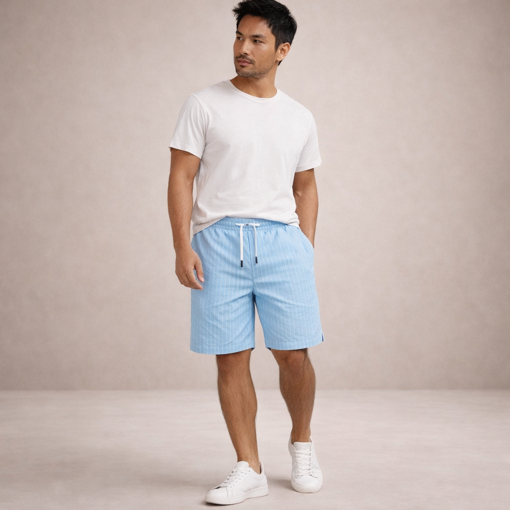 Men's Linen Shorts Drawstring Waist Printed Summer Fit