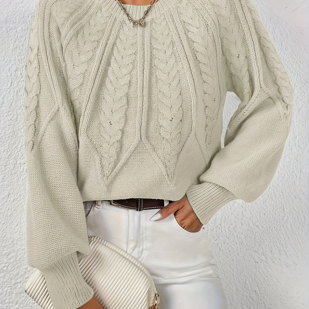 Women's Voluminous Sleeve Sweater with Cable Knit Texture