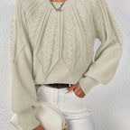 Women's Voluminous Sleeve Sweater with Cable Knit Texture