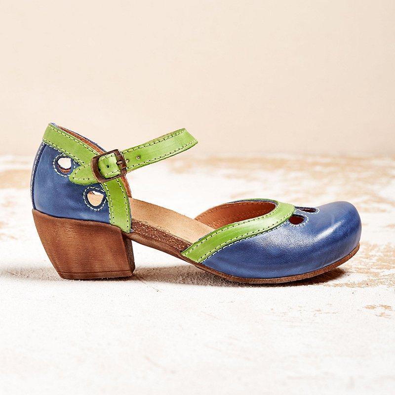 Women's Contrast-Panel Ankle Strap Flats with Cutout Details