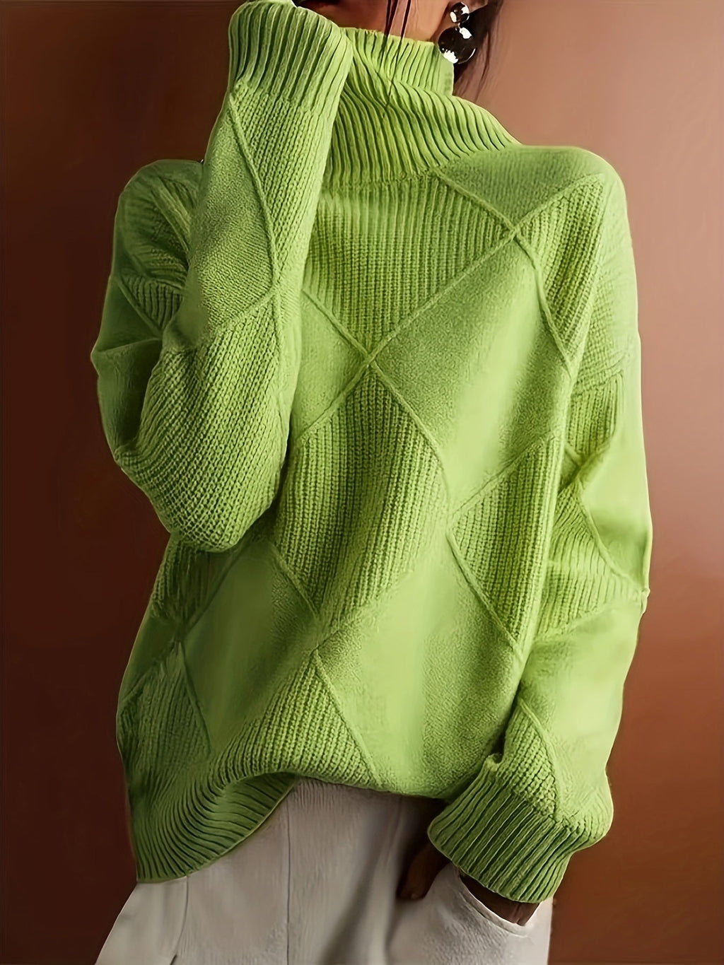 Women's Insulating Knit Turtleneck with Diamond Stitch Detail