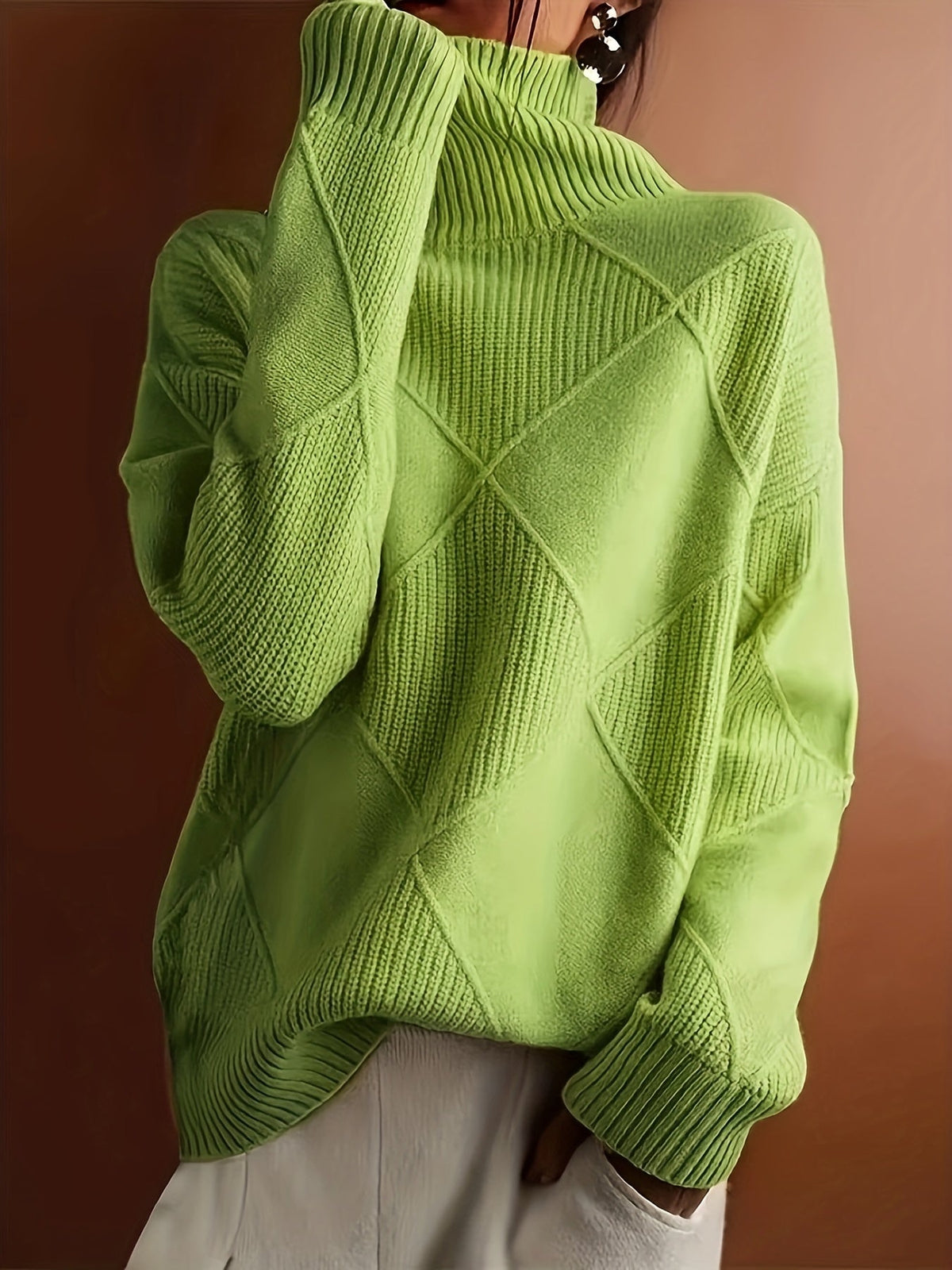 Women's Insulating Knit Turtleneck with Diamond Stitch Detail