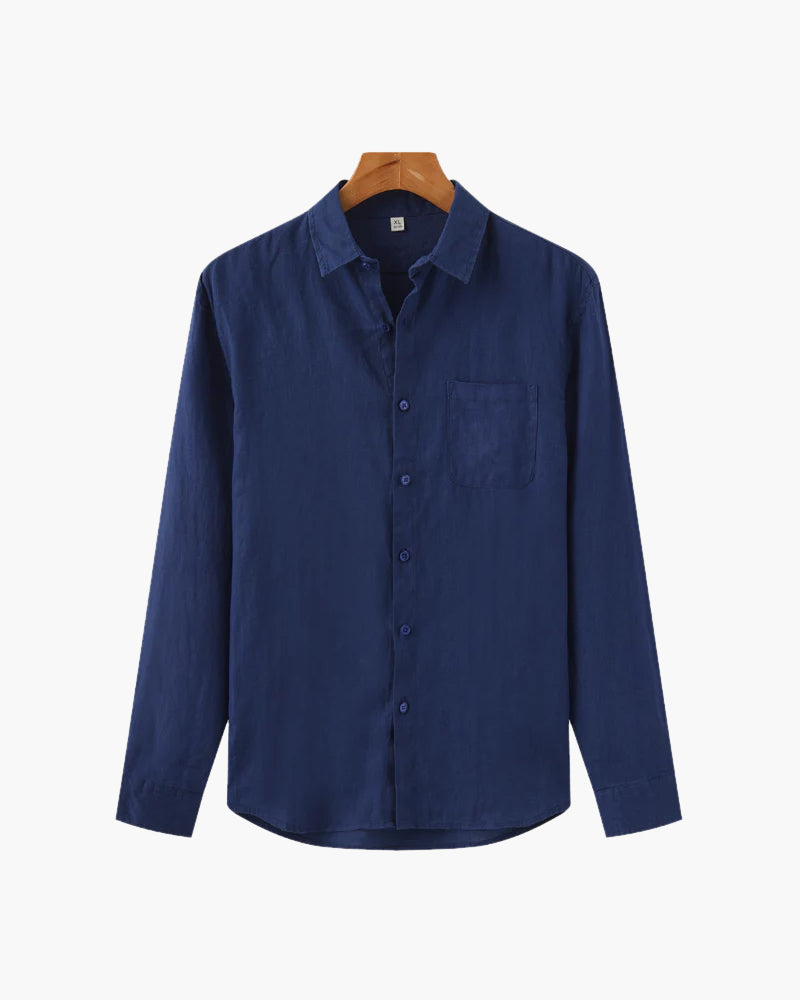 Men's Linen Button Up Shirt Relaxed Long Sleeve Essential