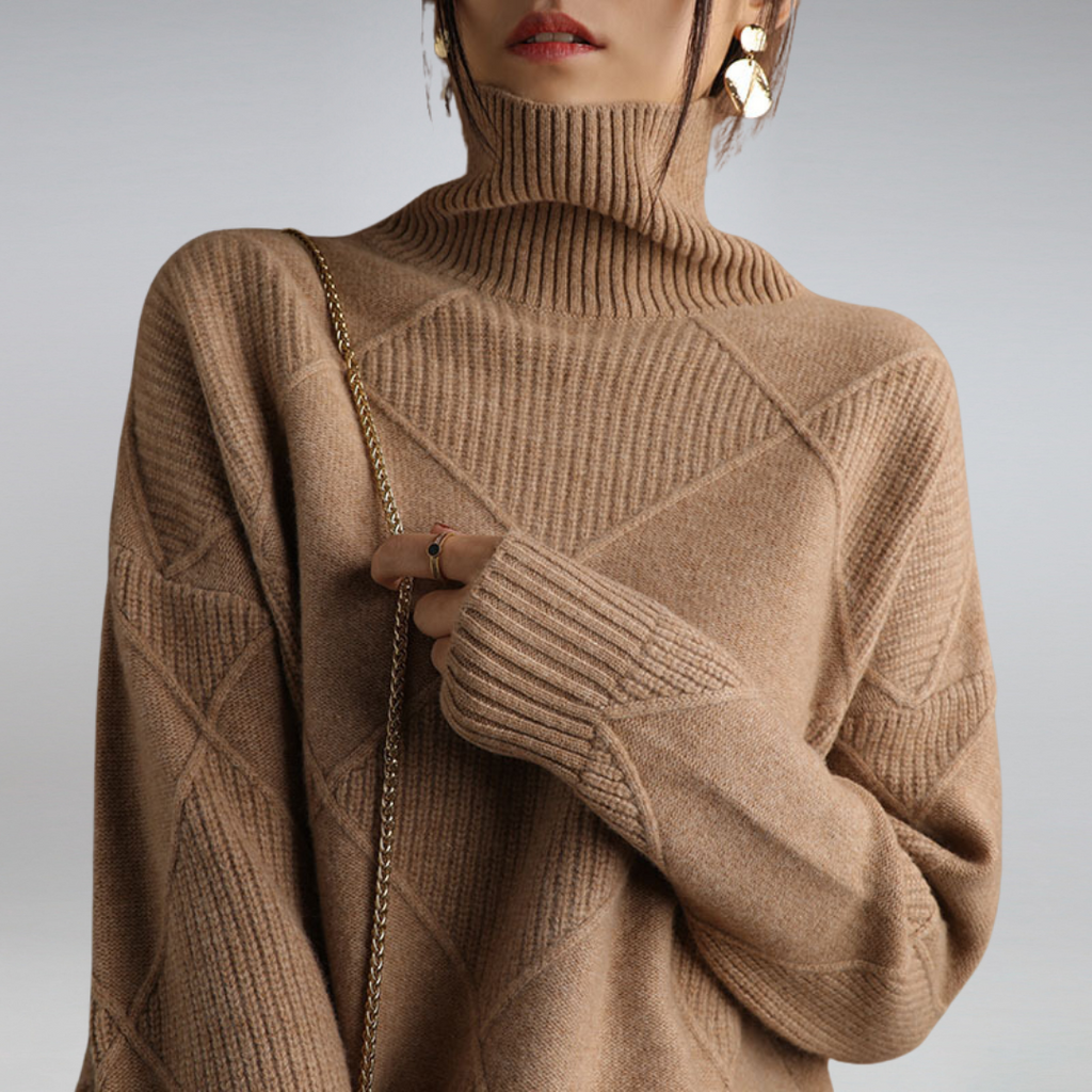 Women's Diamond Knit Turtleneck Pullover in Warm Wool Blend