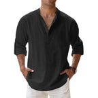 Men's Linen Henley Shirt Relaxed Fit Summer Button Neck
