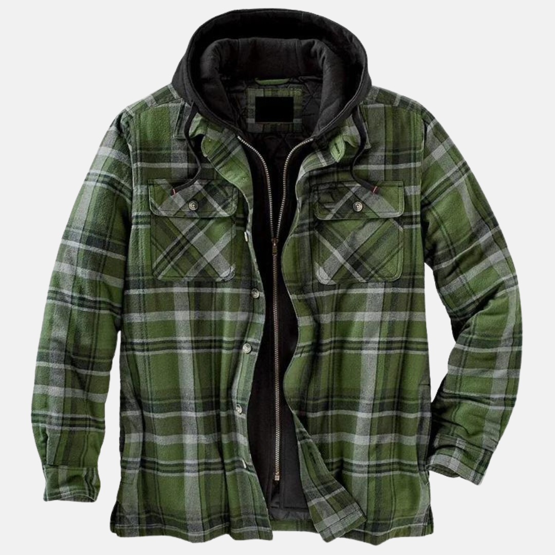 Men's Warm Hooded Overshirt Jacket Printed Quilted Layer