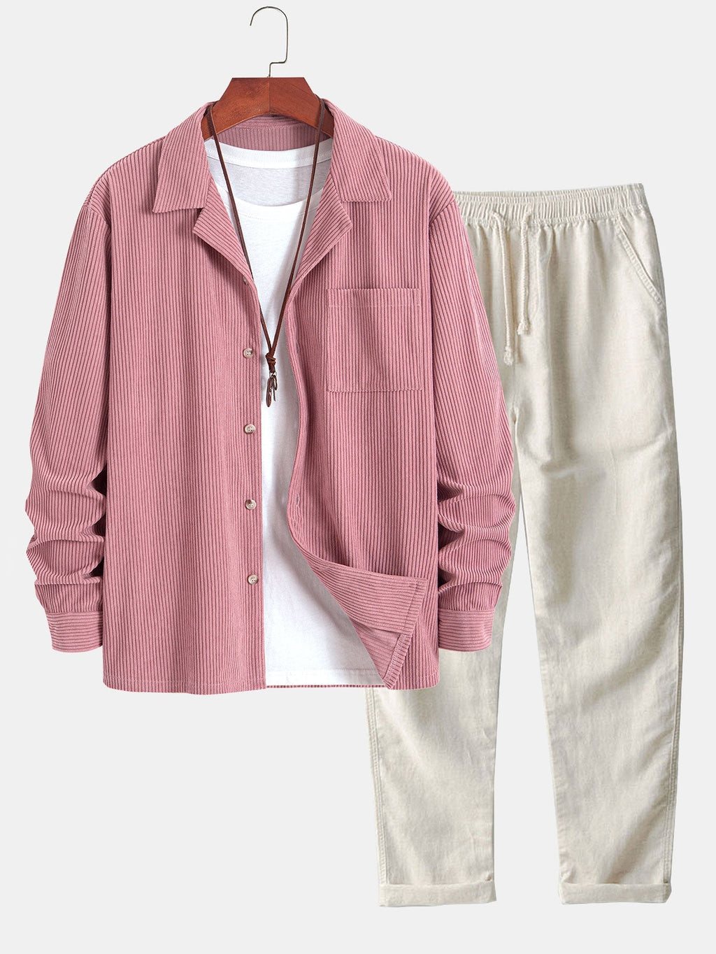 Men's Corduroy Cuban Collar Shirt and Linen Blend Relaxed