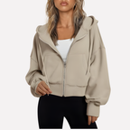 Women's Zip Hoodie Relaxed Fit Cropped Drawstring Jacket