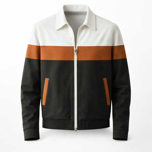 Men's Colourblock Zip Jacket Contrast Panel Casual Outerwear