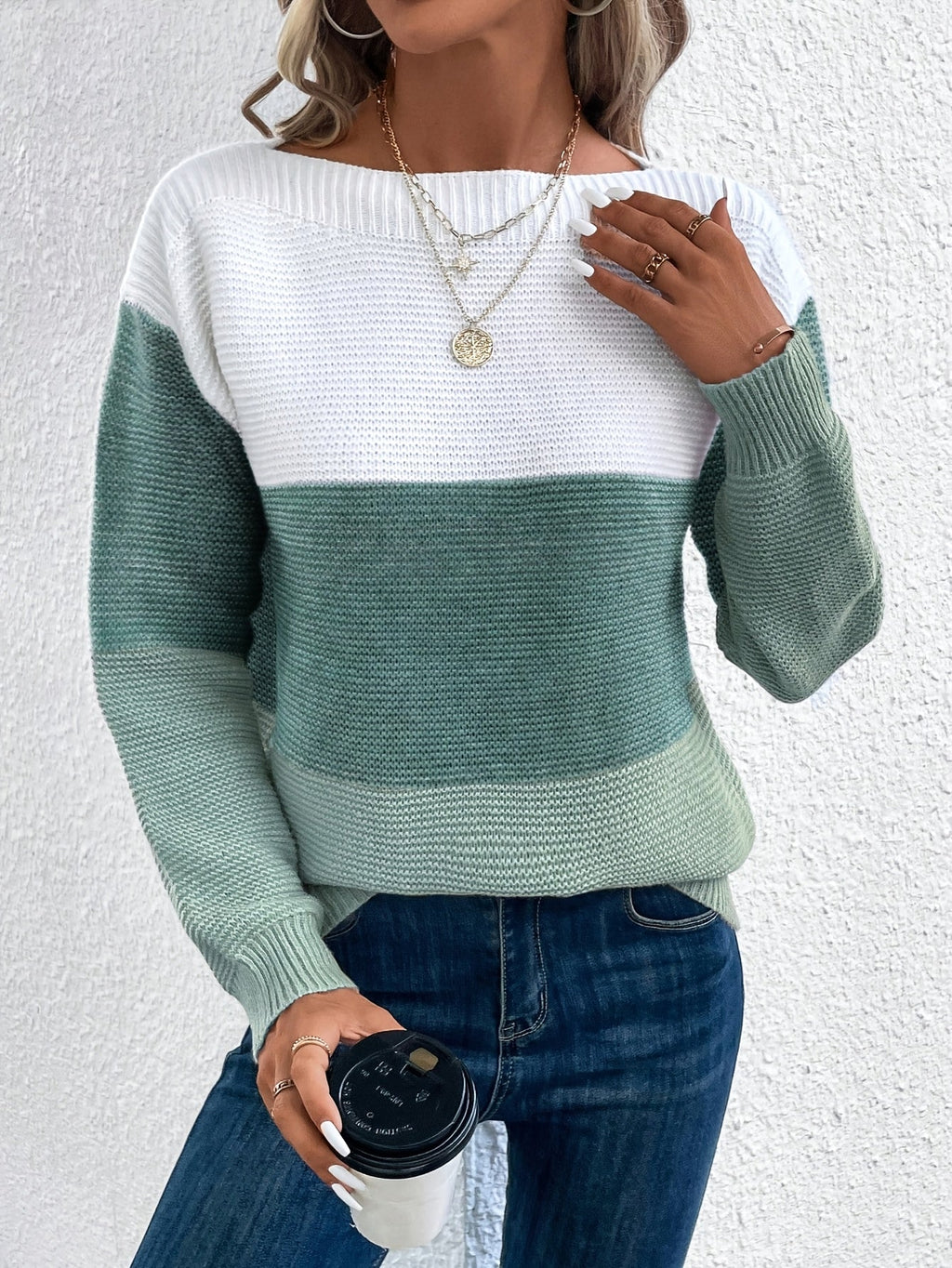 Women's Relaxed Contrast Block Knit Sweater