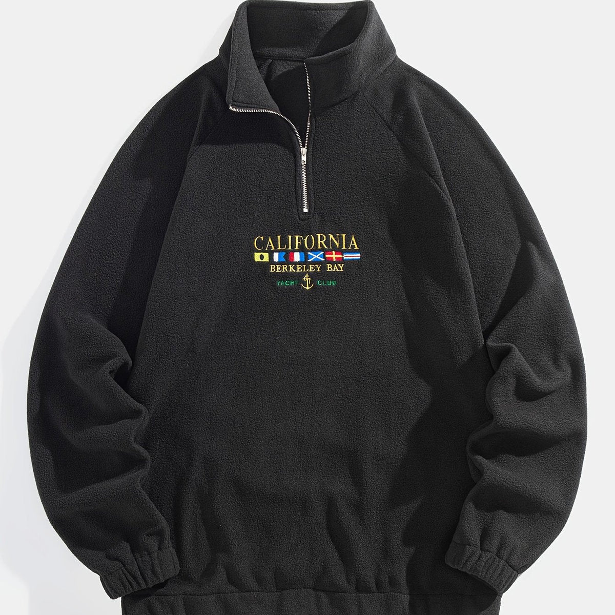 Women's Nautical Embroidery Brushed Quarter-Zip Pullover - Black