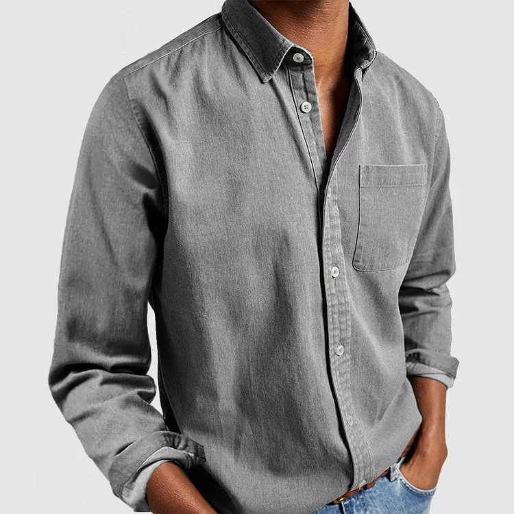 Men's Long Sleeve Button Up Casual Shirt With Chest
