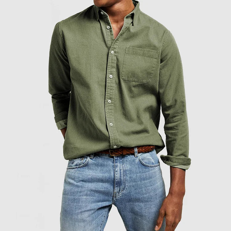 Men's Long Sleeve Button Up Casual Shirt With Chest