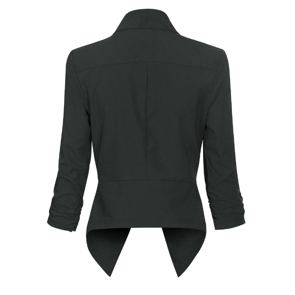 Women's Open-Front Blazer – Ruched-Sleeve Smart Layer