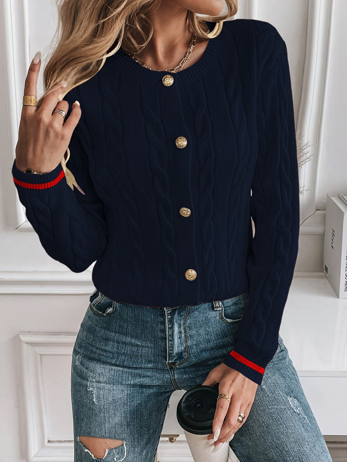 Women's Dressy Knit Cardigan with Gilded Buttons