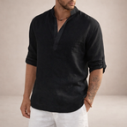 Men's Linen Shirt Open Placket Roll Sleeve Resort Fit