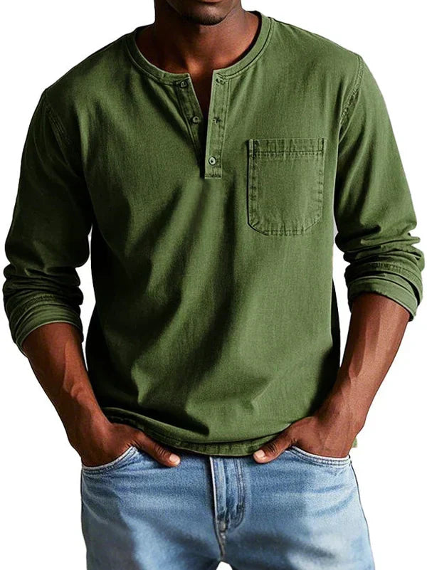 Men's Long Sleeve Henley Shirt Relaxed Casual Layer