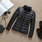 Women's Shiny Quilted Puffer Jacket – Short Zip-Up