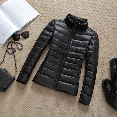 Women's Shiny Quilted Puffer Jacket – Short Zip-Up