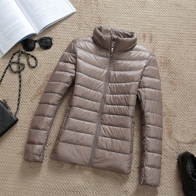 Women's Shiny Quilted Puffer Jacket – Short Zip-Up