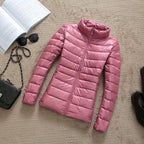 Women's Shiny Quilted Puffer Jacket – Short Zip-Up