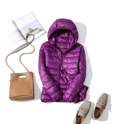 Women's Shiny Quilted Puffer Jacket – Short Zip-Up