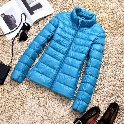 Women's Shiny Quilted Puffer Jacket – Short Zip-Up
