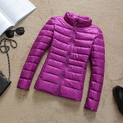 Women's Shiny Quilted Puffer Jacket – Short Zip-Up