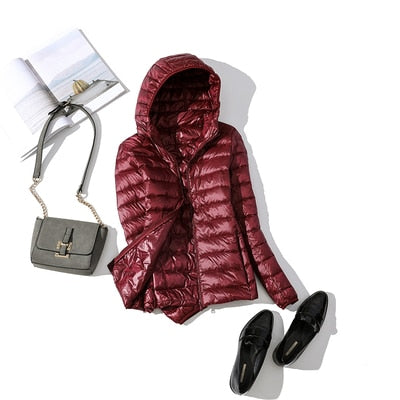 Women's Shiny Quilted Puffer Jacket – Short Zip-Up