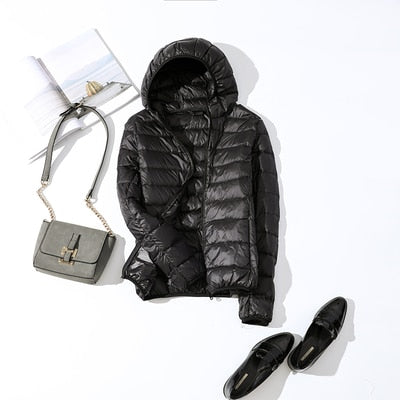 Women's Shiny Quilted Puffer Jacket – Short Zip-Up