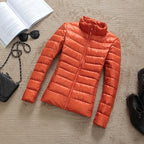 Women's Shiny Quilted Puffer Jacket – Short Zip-Up