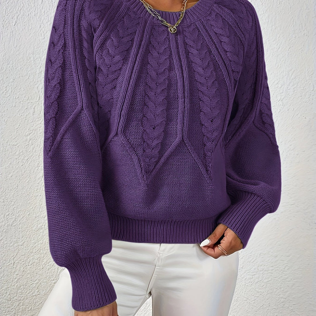 Women's Voluminous Sleeve Sweater with Cable Knit Texture