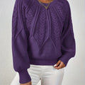 Women's Voluminous Sleeve Sweater with Cable Knit Texture